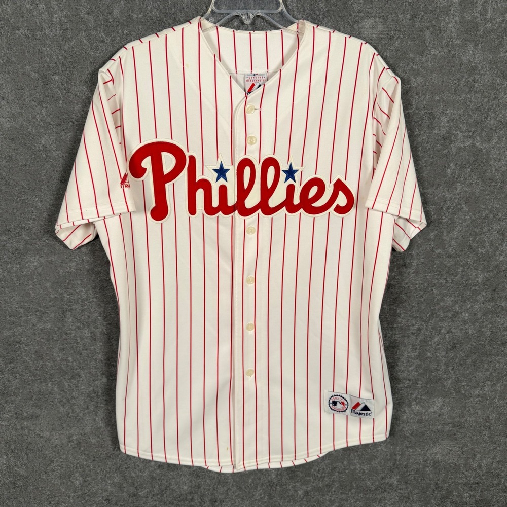 Majestic Philadelphia Phillies Jimmy Rollins 11 Pinstripe Baseball Jersey Mens L